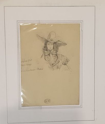 Lot de quatres dessins au crayon et fusain : 
 
CROS Henry (1840-1907), 
"Femme...