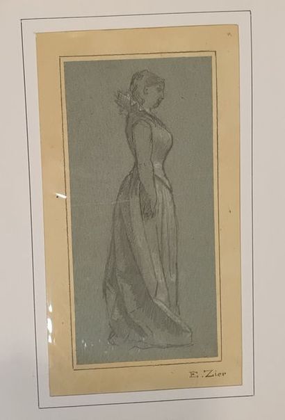 null Lot de quatres dessins au crayon et fusain : 



CROS Henry (1840-1907), 

"Femme...