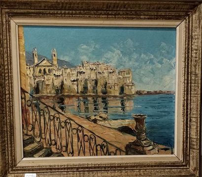 null ÉCOLE FRANÇAISE XXe siècle, 

Vue de Bastia, 

huile sur toile, signature peu...