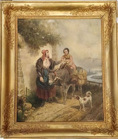 null ECOLE XIXeme siècle 

Italienne et son âne portant un enfant, 1843

Huile sur...