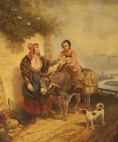 null ECOLE XIXeme siècle 

Italienne et son âne portant un enfant, 1843

Huile sur...