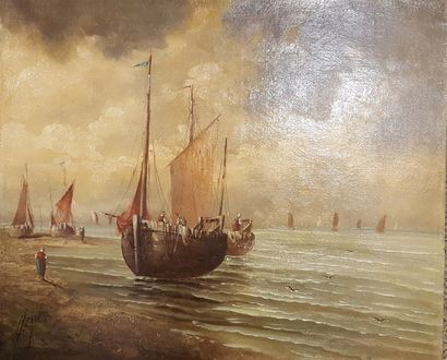 null JEAN (XIX - XXème siècle)

Le retour de pêche, 

Huile sur toile signée en bas...