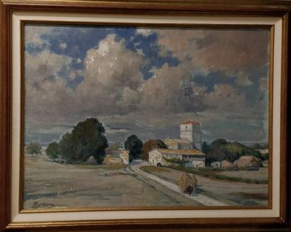 null JOLY DE BEYNAC René Marie, 1876-1978, 

Villa à la campagne, 

huile sur toile...
