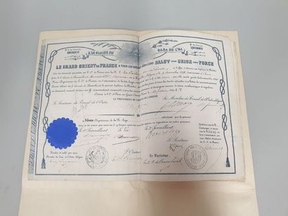 null Ensemble de trois diplômes maçonniques de 1838, 1881 et 1889 

25.5 x 35.5 cm...