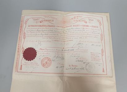 null Ensemble de trois diplômes maçonniques de 1838, 1881 et 1889 

25.5 x 35.5 cm...