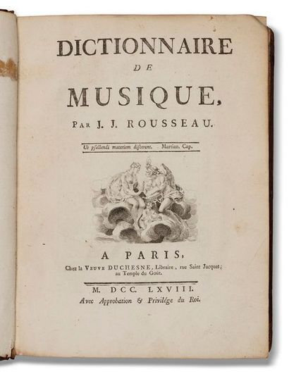 null ROUSSEAU (Jean-Jacques). Dictionnaire de musique. Paris, Veuve Duchesne, 1768....