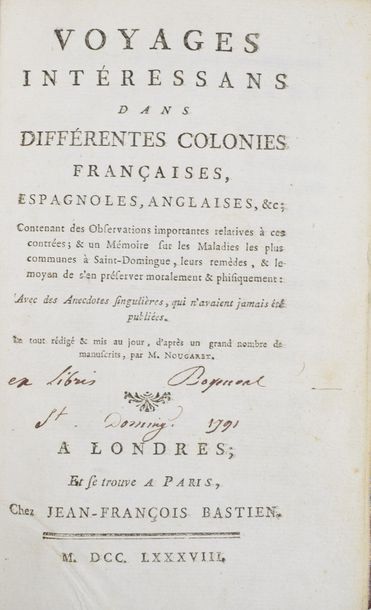 null [BOURGEOIS (Nicolas-Louis)]. Voyages intéressans dans différentes colonies françaises,...