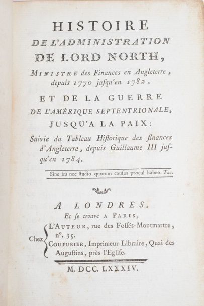 null [HILLIARD D’AUBERTEUIL (Michel-René)] Histoire de l’administration de lord North,...