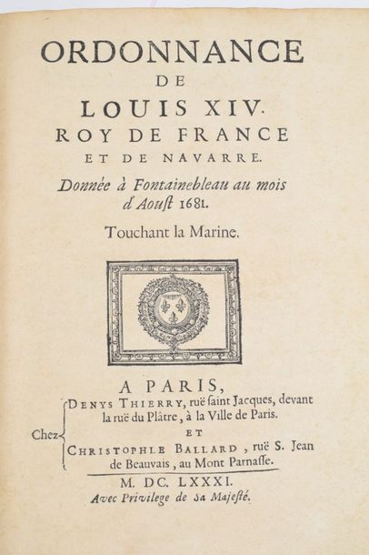 null MARINE. — Ordonnance de Louis XIV roy de France et de Navarre. Donnée à Fontainebleau...