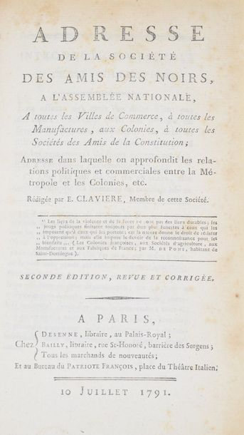 null CLAVIÈRE (Étienne). Adresse de la Société des Amis des Noirs, à l’Assemblée...