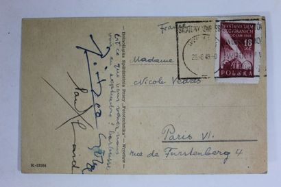 null Pablo PICASSO. Carte postale signée aussi, [Wroclaw (Pologne) 26 août 1948],...