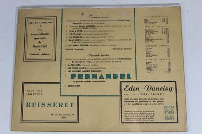 null FERNANDEL. Signature sur un programme de music-hall du Liège-Palace (1940)....