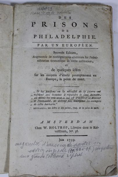 null Des prisons de Philadelphie par une européen, seonde édition [..] sur les moyens...