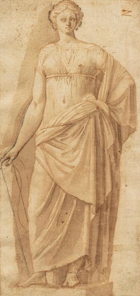  ECOLE FRANCAISE SECONDE Moitié du XVIIIe siècle 
 
Projet de sculpture : Femme drapée...
