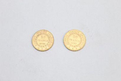 null Deux pièces en or de 20 francs " Génie " 1877 A - 1898 A.

Poids : 12.90 g -...