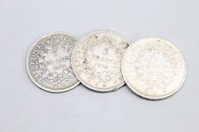 null Suite de trois pièces en argent de 5 francs de type " Hercule " 1873 A - 1874...