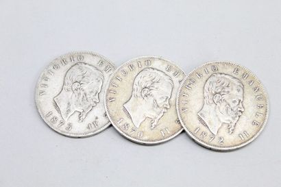 null Suite de trois pièces en argent de 5 lires de type " Victor-Emmanuel II " 

1870...