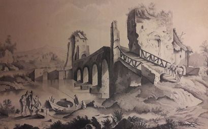 null ECOLE FRANCAISE du XIXe siècle 



1 - Pont aux tours en ruine enjambant la...