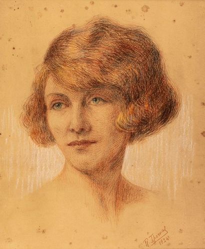 THOMAS R. THOMAS R., XXème siècle 
Portrait présumé de Lee Miller, 1924 
pastel sur...