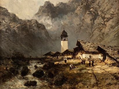 CICERI Eugène CICERI Eugène, 1813-1890 
Village près d'un torrent en montagne, 1849...