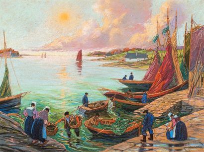JANSSAUD Mathurin JANSSAUD Mathurin, 1857-1940

Le retour des pêcheurs au port

pastel...
