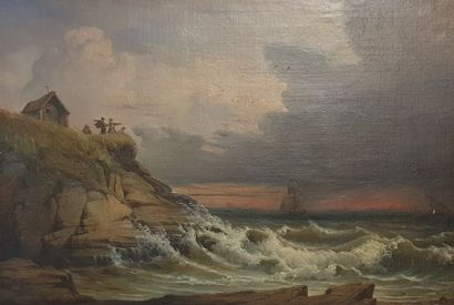 null ECOLE FRANCAISE du XIXe siècle

Personnages observant la mer par temps de houle

Huile...