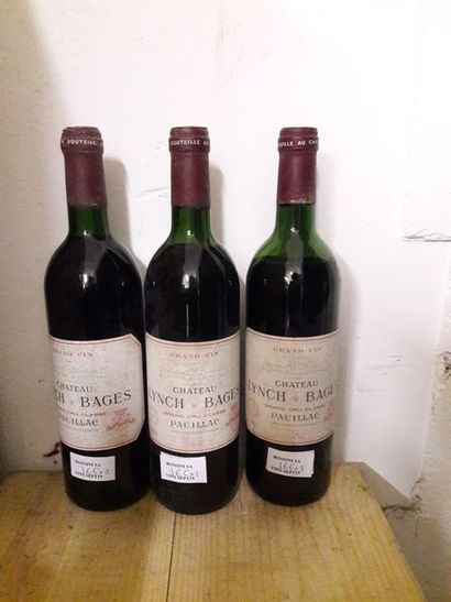 null 3 bouteilles CH. LYNCH-BAGES, 5° cru Pauillac 1986 (elt, 1 MB, 1 V)