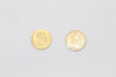 Lot de deux pièces en or de 10 francs : 

-...
