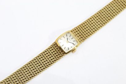 null Montre bracelet de dame en or jaune 18k (750), boîtier carré, cadran à fond...