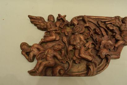 null Wooden lintel carved in high relief representing Christ in the Garden of Olives...