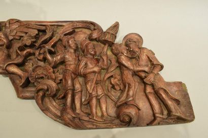 null Wooden lintel carved in high relief representing Christ in the Garden of Olives...