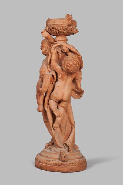 null After Jules FRANCESSHI (1825-1893) 

Two cherubs supporting a basin 

Sculpture...