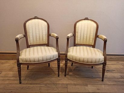 null Pair of armchairs covered with a striped fabric, Louis XVI style