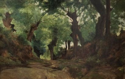 null FRENCH SCHOOL Late 19th century, 

Hollow path in Brittany, 

oil on canvas...