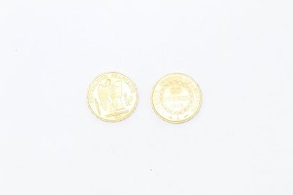 null Lot de 2 pièces en or de 20 Francs "Génie, IIIè République, Dupré", 1875 A et...
