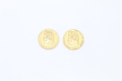 null Lot de 2 pièces en or de 20 francs Louis Philippe I (1838 W (12 355 tirages)...