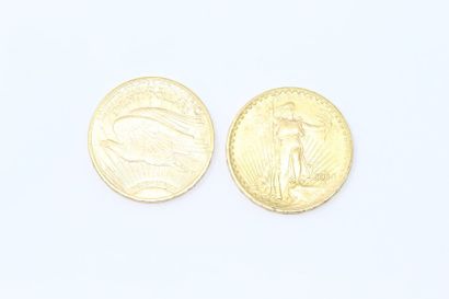  Lot de 2 pièces en or de 20 dollars américains "Saint Gaudens - Double Eagle", 1914...