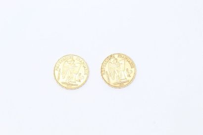  Deux pièces en or de 20 Francs au Génie, Paris, 1878 A. 
B à TB 
Poids : 12.80 g....