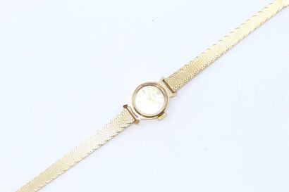 null Montre bracelet de dame en or jaune 18k (750), boîtier rond, cadran à fond crème,...