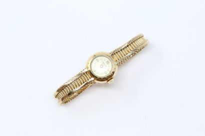 null Montre bracelet de dame en or jaune 18k (750), boîtier rond, cadran à fond crème,...