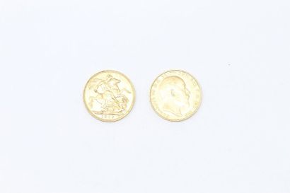 ROYAUME-UNI Deux pièces en or de 1 souverain...