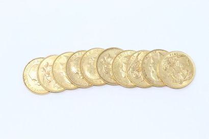 null Lot de 10 pièces en or comprenant : 

- 5 souverains Edouard VII (1907 ; 1908...