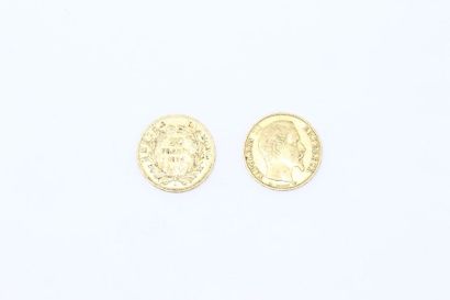 null Lot de deux pièces en or de 20 Francs Napoléon III tête nue (1854 A ; - 1855...