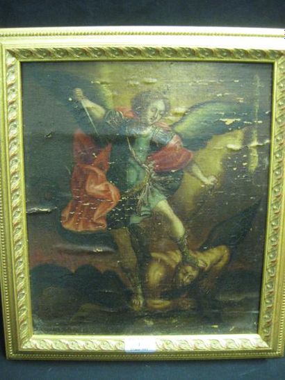 RENI Guido (d'après) (1575 -1642) Saint michel terrassant Lucifer Huile sur toile,...