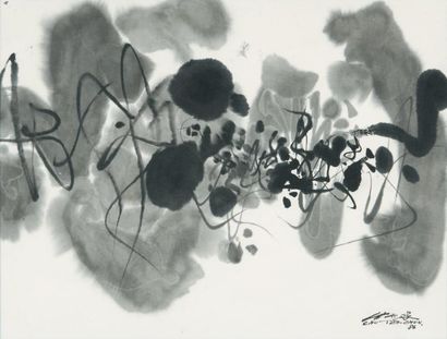 Teh-Chun CHU Sans titre, 1986 Lavis d'encre noire, signé et daté en bas à droite,...