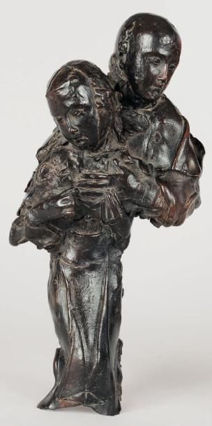 Georges JEANCLOS Couple Sculpture d'applique en bronze à patine brune, n°2/8, signée...