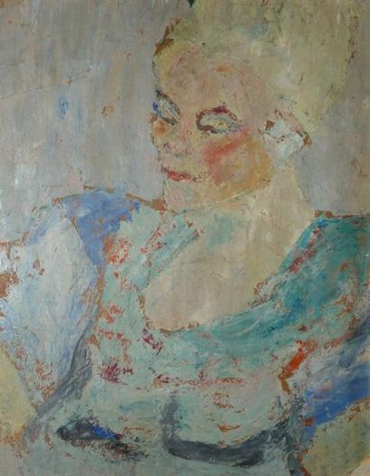 ÉCOLE MODERNE Femme blonde huile sur carton, non signé, 39,5x30 cm.