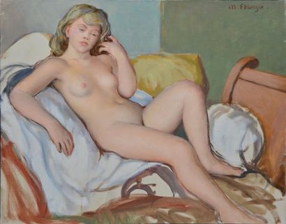 EHLINGER MAURICE, 1896-1981 Le lever, nu blond huile sur toile, signée en haut à...