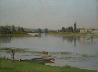 FOUBERT EMILE LOUIS, 1848-1911 Enfants au bord de rivière, 1896 huile sur panneau,...