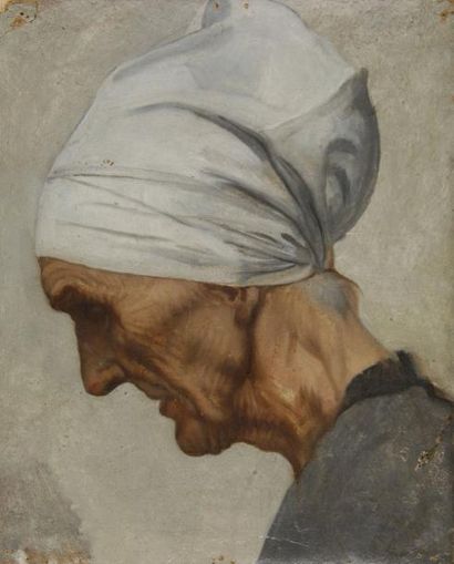 GALLAND PIERRE VICTOR, 1822-1892 Étude de tête d'après nature, femme âgée esquisse...